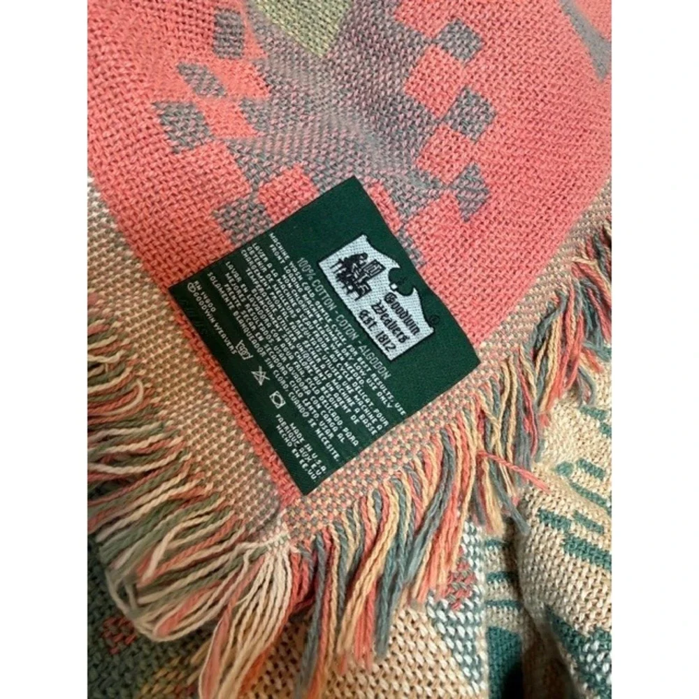 Goodwin Weavers Southwestern Woven Cotton Throw Blanket 52 X 72 Fringed USA